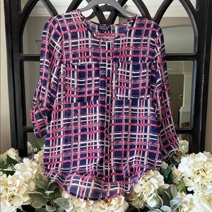 Papermoon Navy and Pink Checkered Blouse